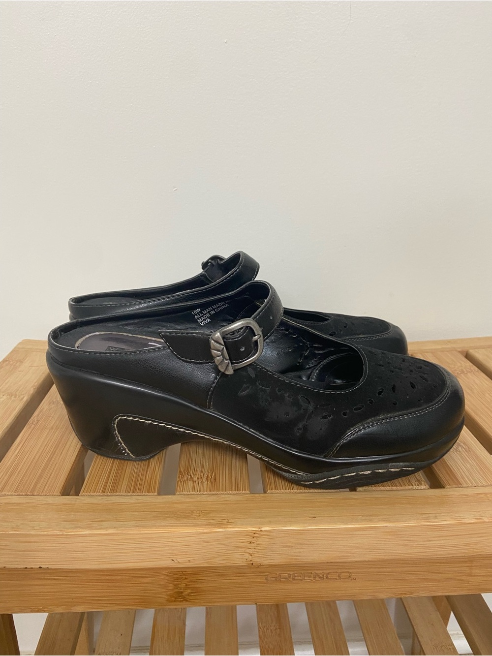 White Mountain Viva Women’s 10W Black Mary Jane Clogs Wedge Comfort Shoes